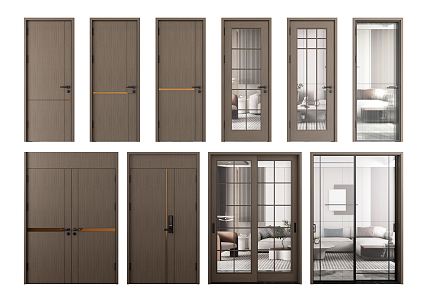 Modern swing door single door combination 3d model