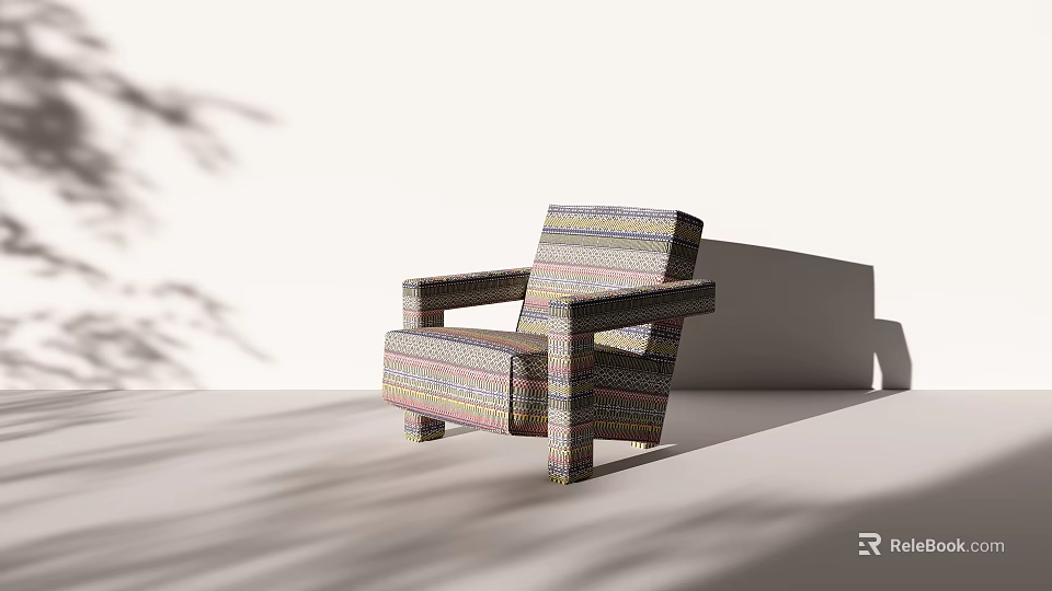 Modern Single Sofa With Colorful Striped Upholstery And Soft Shadow Effects In Minimalist Design 3d model 