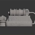 Industrial Mechanical Equipment 3D Model With Metal Gears Shafts And Base