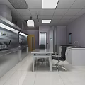 Spacious Laboratory Corridor With White Cabinets Glass Doors Sink And Ceiling Lights