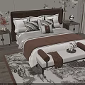 Elegant Modern Double Bed Interior With Upholstered Headboard Bedside Tables Decorative Pillows And Bed Bench 3d model