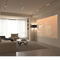 Open Modern Living Dining Room Interior With Sofa Coffee Table Projection Screen And Floor Lamp