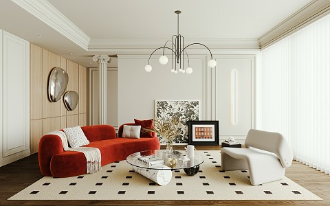 French living room cream 3d model