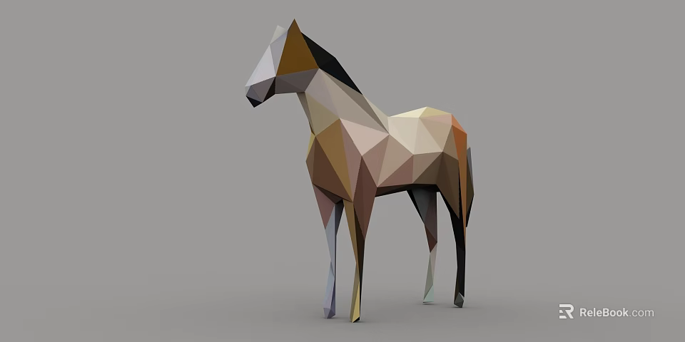 Low Poly Reptile Sculpture With Geometric Patterns And Earthy Color Tones 3d model 