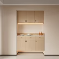 Modern Light Wood Sideboard with Upper Lower Cabinets Countertop and Ambient Lighting
