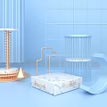 Modern Decorative Elements With Marble Box Metal Structures And Geometric Shapes Light Blue Background 3d model