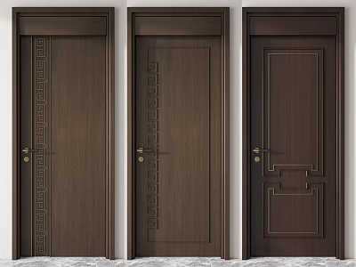 Classic Dark Brown Wooden Hinged Doors With Decorative Patterns And Designs 3d model
