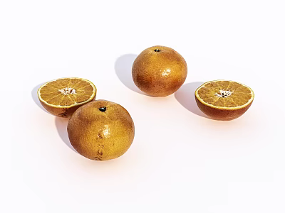 Fresh Ripe Whole and Sliced Juicy Oranges Arranged on White Background 3d model