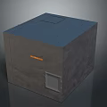 Gray Industrial Container With Blue Top Orange Side Label And Square Hatch 3d model