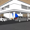 Modern 4S Car Dealership Showroom With Display Cars Comfortable Seating And Indoor Plants