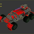 3D Model Red And Silver Armored Combat Vehicle With Large Wheels