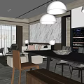 Modern Dining Living Room Interior Design With Pendant Lights Dining Table Sofa And Wine Cabinet