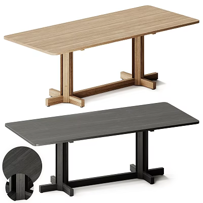 Minimalist Dining Table With Light Wooden Top And Dark Black Tabletop Sturdy Leg Design 3d model