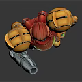 Armored Sci Fi Character With Orange Red Armor Holding Weapon And Green Accents