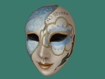Elegant Venetian Mask With Blue Gold Patterns Green Leaf And Venice Lettering 3d model
