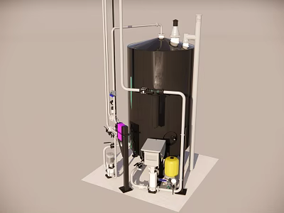 Smart Machine Industrial Equipment Equipped With Black Storage Tank Pipes Valves And Controls 3d model