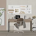 Modern Home Office Desk Setup With Pegboard Lamp Clock Books Chair And Decorations