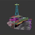 Modern Rock Platform Structure With Metal Tower Wooden Deck And Industrial Frames 3d model