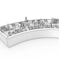 Curved Commercial Equipment With Transparent City Building Models And White Base