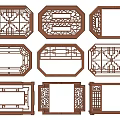 New Chinese Style Pattern Window Antique Leaking Window Grilles Chinese Style Window Hollow Pane Carved Pattern Landscape Wall Grid Window Pattern Partition 3d model