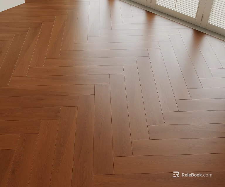Herringbone Pattern Hardwood Flooring With Warm Tone And Natural Light 3d model 