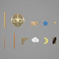 Diverse Decorative Handles with Star Moon Cloud and Geometric Shape Designs 3d model