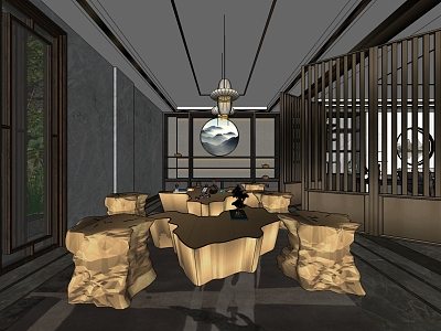 New Chinese-style basement living room negotiation area tea room model