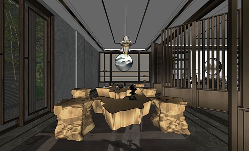 New Chinese-style basement living room negotiation area tea room 3d model