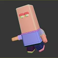 3D Cartoon Block Shaped Character Featuring Pink Head Blue Shirt And Red Eyes