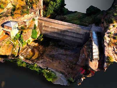 Water Fountain In Natural Rocky Surroundings With Flowing Water And Lush Green Vegetation 3d model