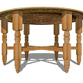Round Decorative Dining Table With Intricate Patterns Gold Trim And Wooden Legs