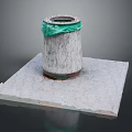 Concrete Trash Bin Setup With Green Trash Bag On Square Stone Slab