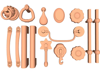 Various Stylish Door Handles With Different Decorative Shapes For Home Furniture Doors 3d model