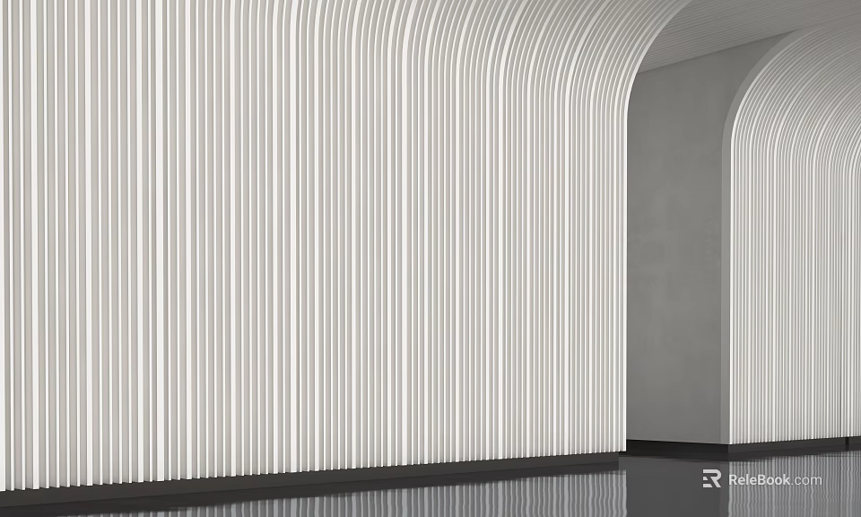 Modern Interior Design With Vertical Striped Walls And Polished Reflective Flooring 3d model 