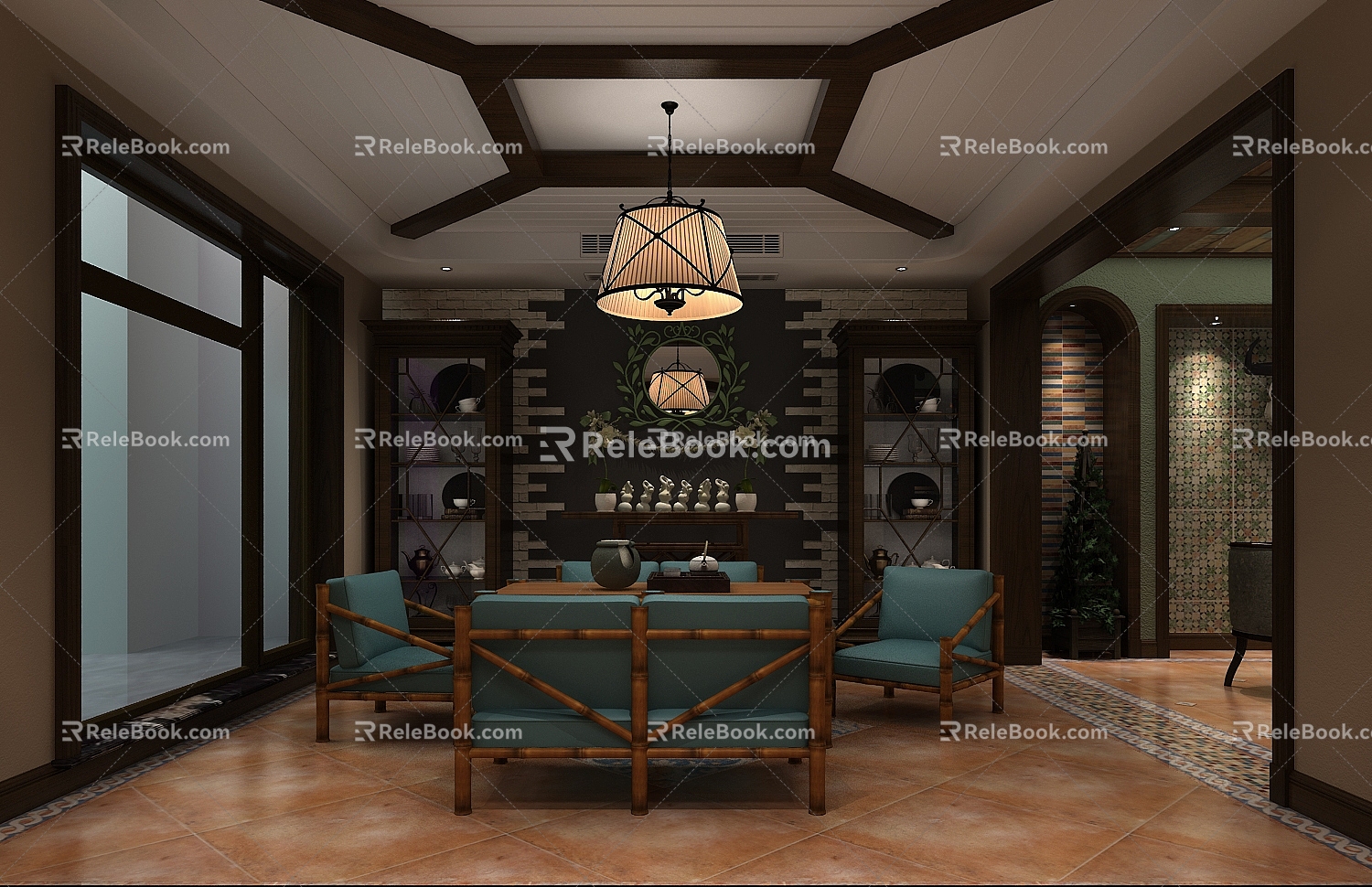 American-style Basement Bar Wine Cellar Tea Room Mahjong Room Stairs 3d model