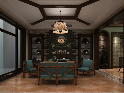 Classic Wine Cellar Interior With Wooden Racks Brick Walls And Hanging Chandelier 3d model