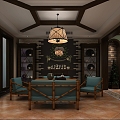 American-style Basement Bar Wine Cellar Tea Room Mahjong Room Stairs 3d model