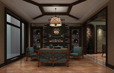 American-style Basement Bar Wine Cellar Tea Room Mahjong Room Stairs 3d model