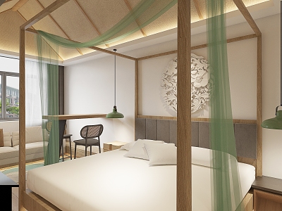 Nordic Room Simple Frame Bed Hotel Room Small Space 3d model