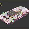 White Sports Car with Sleek Design Black Windshield and Silver Wheels in Low Poly Style