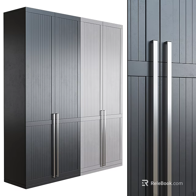 Modern Storage Cabinet Design With Vertical Striped Panels And Sleek Metal Handles 3d model 