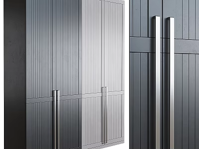 Modern Storage Cabinet Design With Vertical Striped Panels And Sleek Metal Handles 3d model