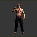 Shirtless Muscular Man In Cowboy Hat With Red Bandana Black Pants And Red Boots