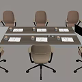 Modern Conference Table With Beige Office Chairs Documents And Water Cups In Meeting Room