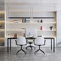Modern Open Office Interior With Desk Computer Bookshelves White Chairs And Pendant Lights