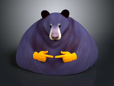 Plump Purple Bear Character With Yellow Hands And Pointing Fingers 3d model