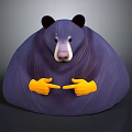 Plump Purple Bear Character With Yellow Hands And Pointing Fingers