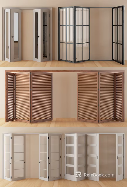 Modern Wooden Folding Doors With Louvered Design For Interior Room Divider 3d model 
