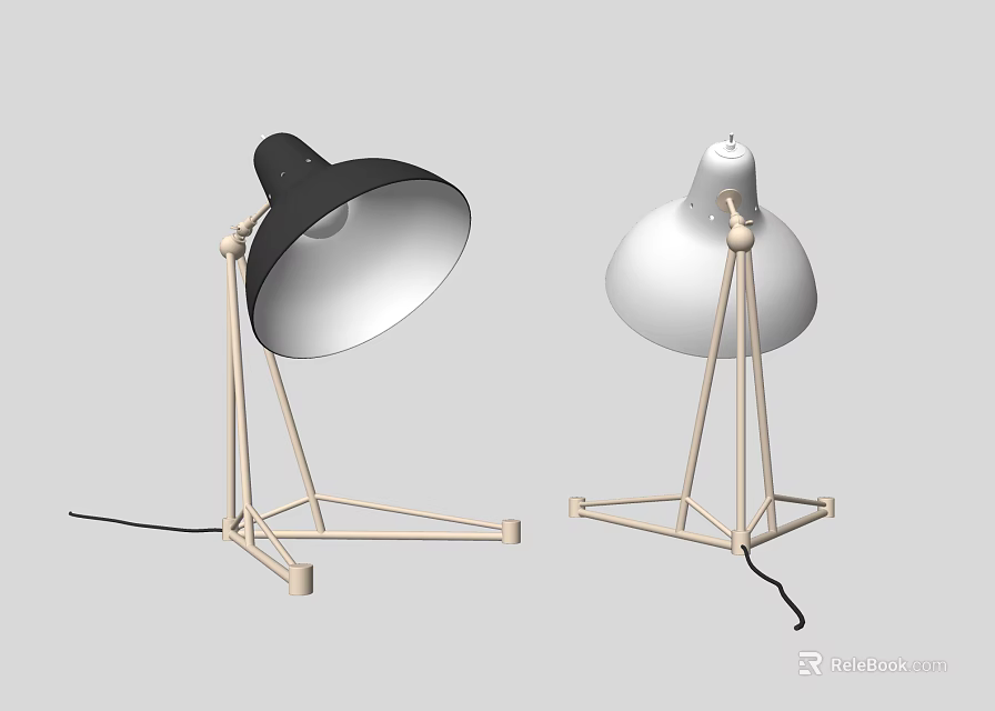 Two Modern Table Lamps With Black And White Shades On Tripod Bases 3d model 
