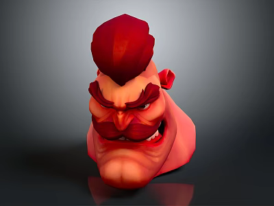 3D Game Character Head With Red Hair Red Mustache Angry Expression And Fierce Cartoon Look 3d model